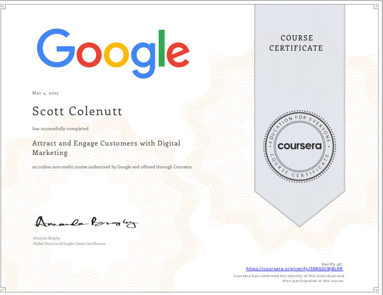 Google Attract and Engage Customers Certificate Google Attract and Engage Customers Certificate